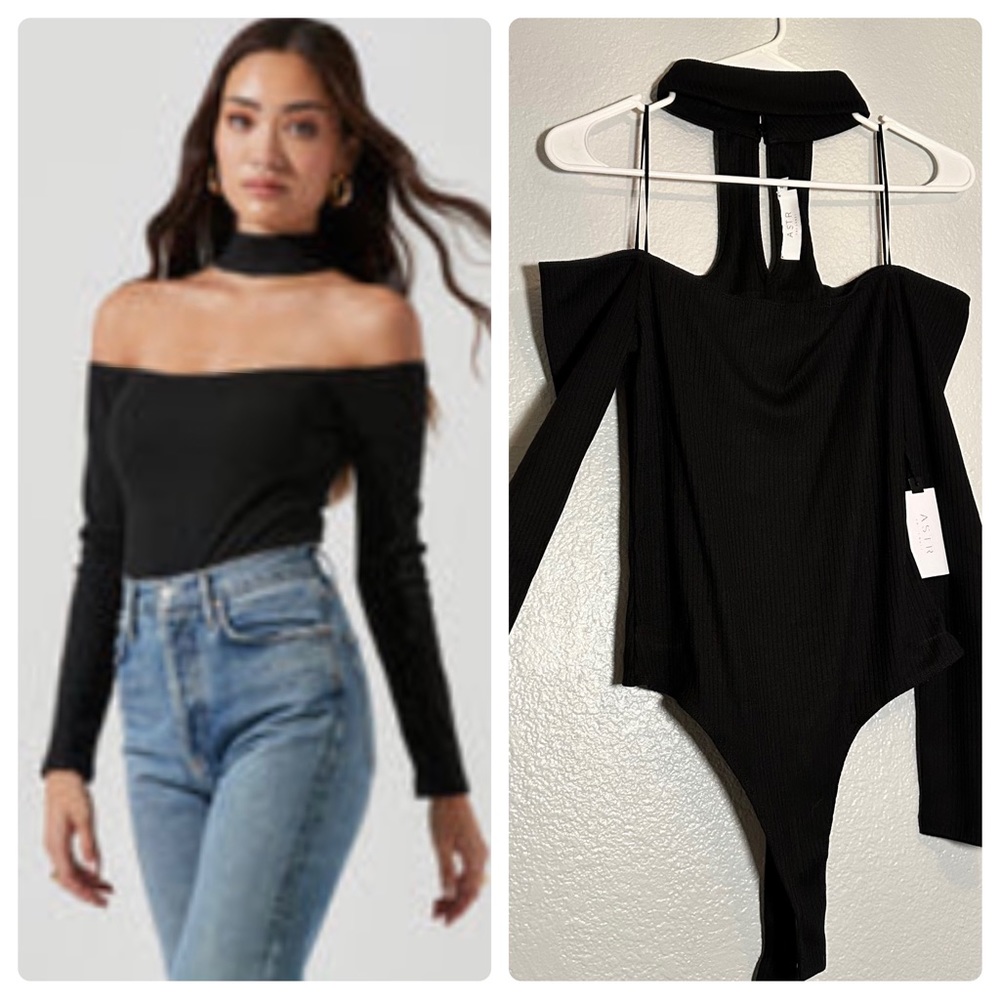 ASTR Choker Long Sleeve Black Snap Bodysuit